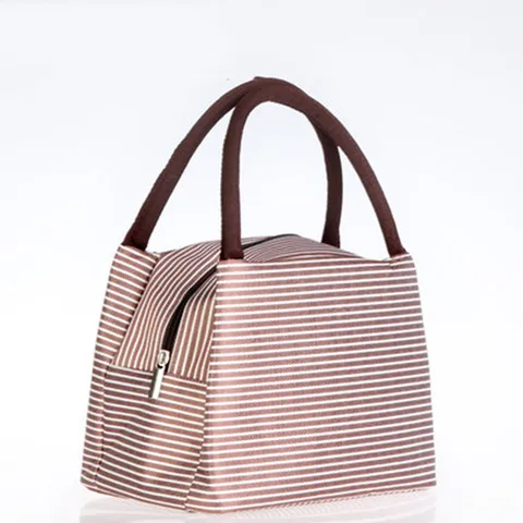 Bolsa de Armazenamento Yesello Listrado Isolado Portátil Lancheira Viagem Piquenique Tote Transportar Bolsa Senhora