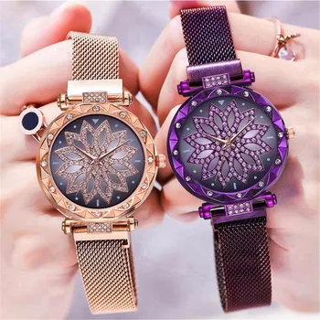 

Hot Fashion Women Magnet Buckle Lucky Flower Watch Luxury Ladies Rhinestone Quartz Watch Clock Relogio Feminino Dropshipping