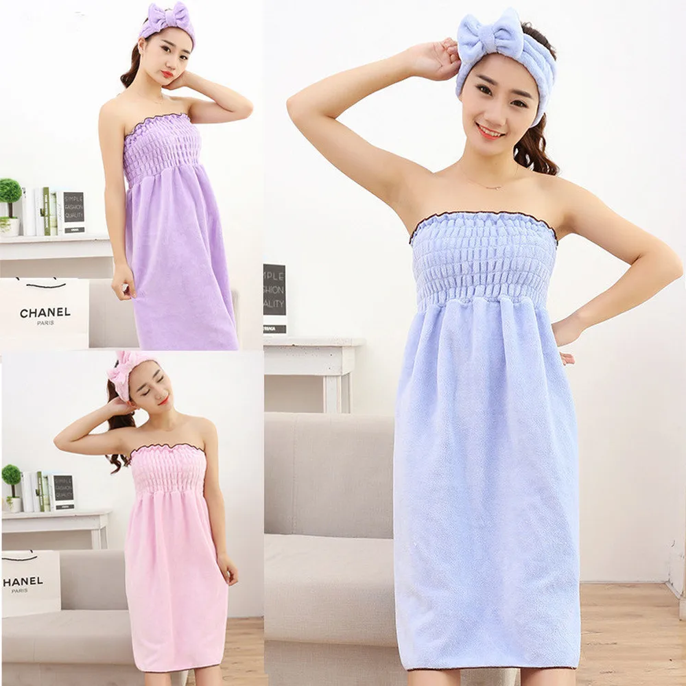 Breathable Comfortable Female Bath Towel Absorbent Coral Fleece Bow