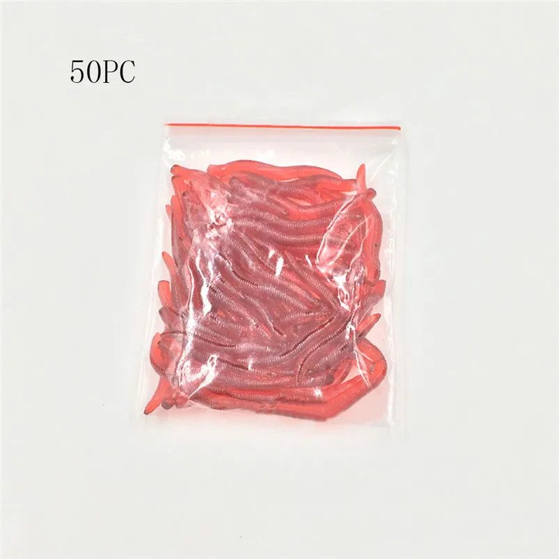 Fishing Lure Soft 50Pcs Bait 4cm Belly Chest Fork Dice Simulation Earthworm Lures Fishing Accessories pescaria #4A30 (1)