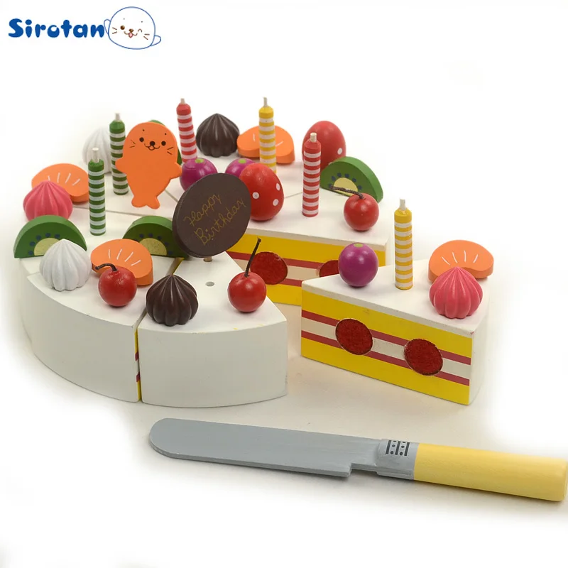

Candice guo wooden toy wood block play house kitchen food one-layer fruit cake cut game children christmas kid birthday gift set