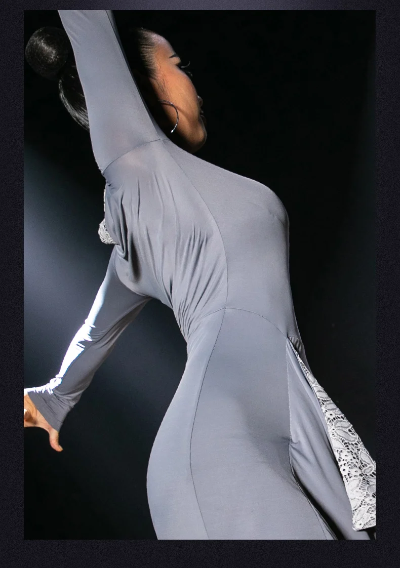 Новые Сексуальные латинские платья с длинными рукавами асимметричные юбки с боковой вилкой для женщин