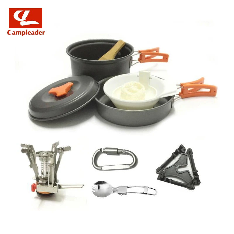 

1-2 People Camping Cookware Set Camping Stove Head Cutlery Combination Portable Outdoor Set Pot New CL310