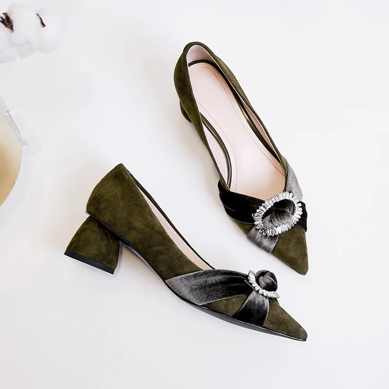 Imitación Black 43 Hebilla Calzado Tamaño 33 Alta Terciopelo Zapatos Diamante en Primavera Mujeres Cómodo Gran Slip green Calidad Estilo Mujer Las De Bombas qSgxt17wn