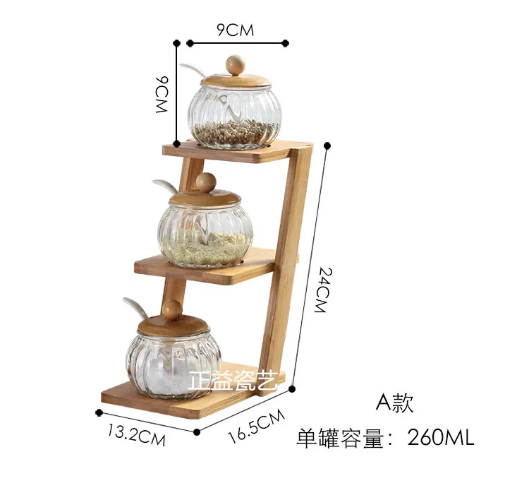 1/шт керамическая банка для приправ трапециевидный верхний и нижний слой бамбуковая полка Бытовая перец соль стеклянная банка приправа коробка для хранения