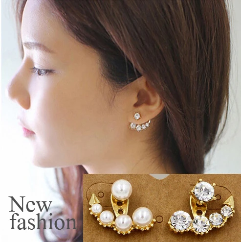 New Design Gold Earring Jackets For Women One Side With Pearls The New Design Gold Earring Jackets For Women One Side With Pearls The Other Is Rhinestone