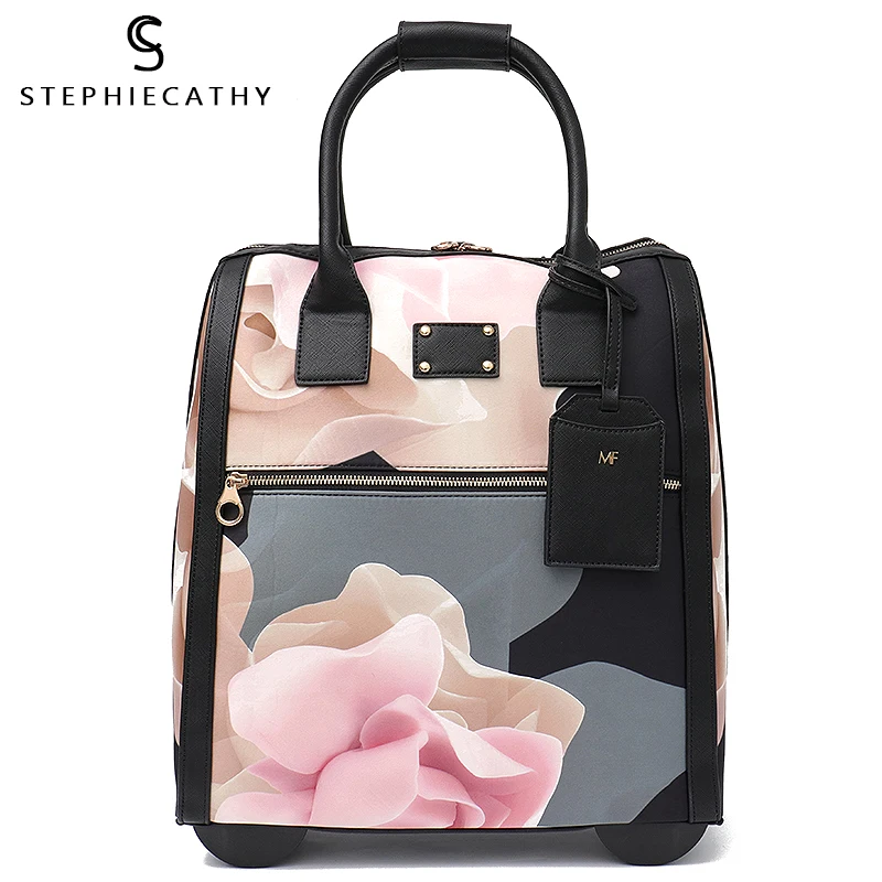 SC Luggage Metal Trolley Travel Bags Flower Suitcase on Wheels...