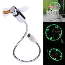 Mini USB Powered LED Cooling Flashing Real Time Display Function Clock Fan Durable Soft Fan Blades USB Gadget