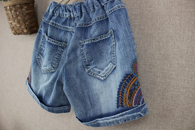 Лето 2018 г. новый модный бренд вышивка хлопок отверстие джинсовые шорты женские плюс размеры эластичный пояс ковбойские gx403