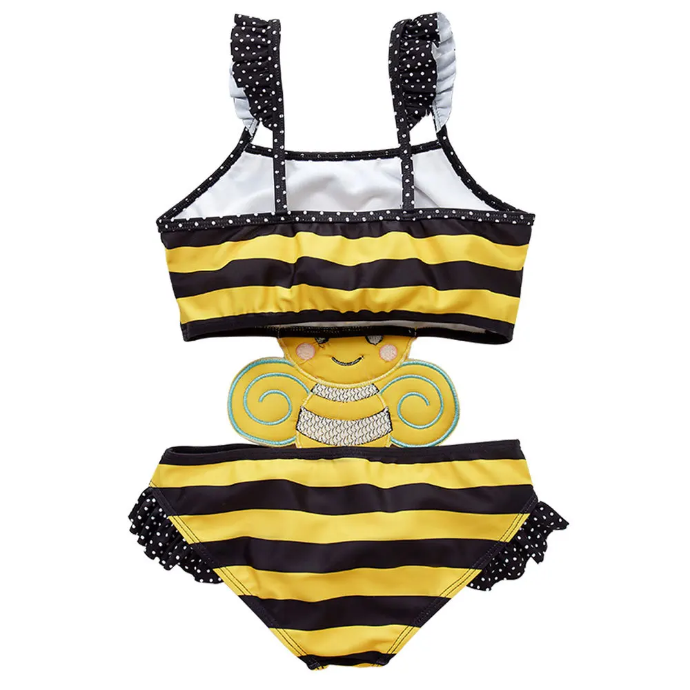 Полосатые плавки для маленьких девочек, одежда для купания Цельный Солнцезащитный купальный костюм с Пчелкой, пляжная одежда для купания, детский купальный костюм Защита от солнца для младенцев