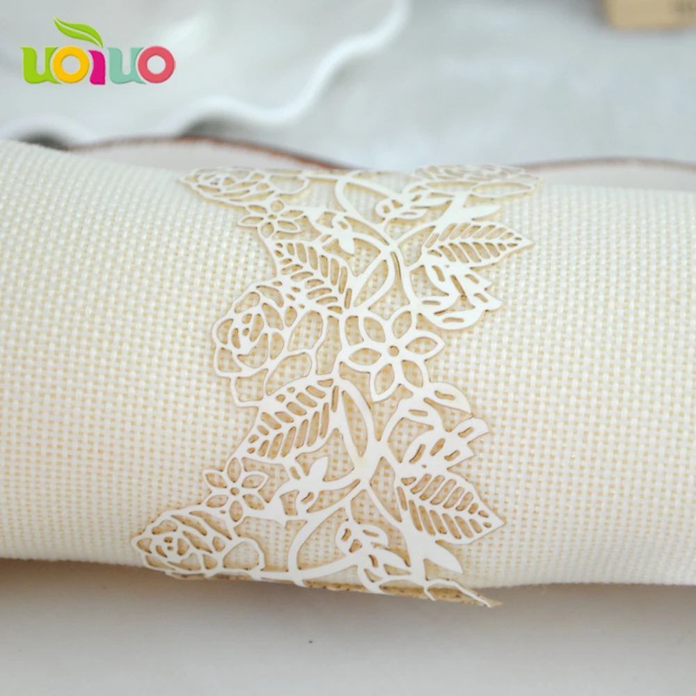 Laser Cut Vine Cream Wedding Napkin Rings Various Color