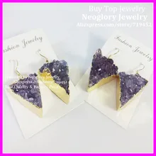 5 пар треугольной формы натуральный кристалл кварц Друза камень ювелирные изделия серьги Друза самоцвет крючок золотистого цвета серьги ювелирные изделия