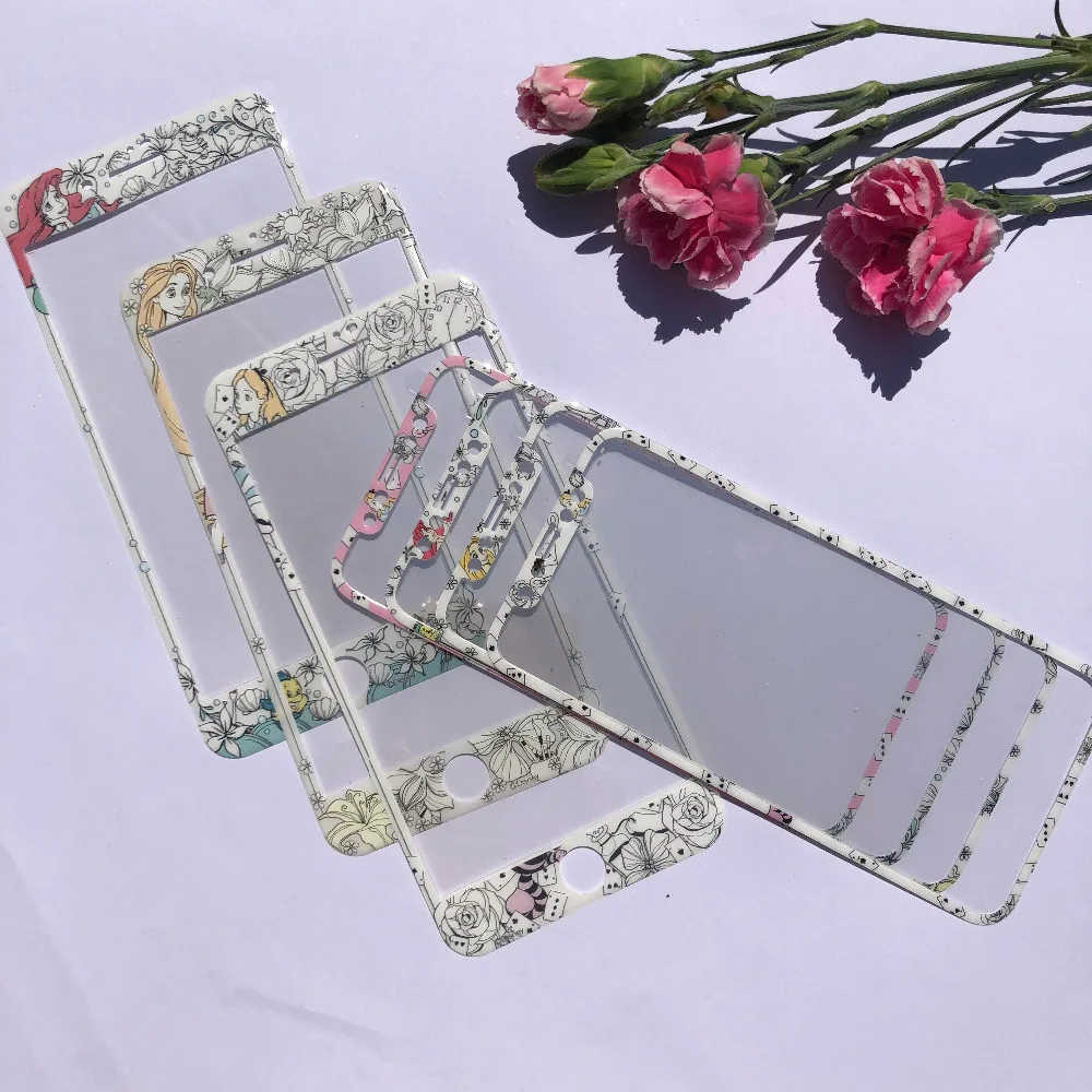 

Cartoon 3D Carbon Fiber Emboss Mermaid Princess Tempered Glass Film Protective For iPhone 8 Plus 7 Plus X Screen Protector