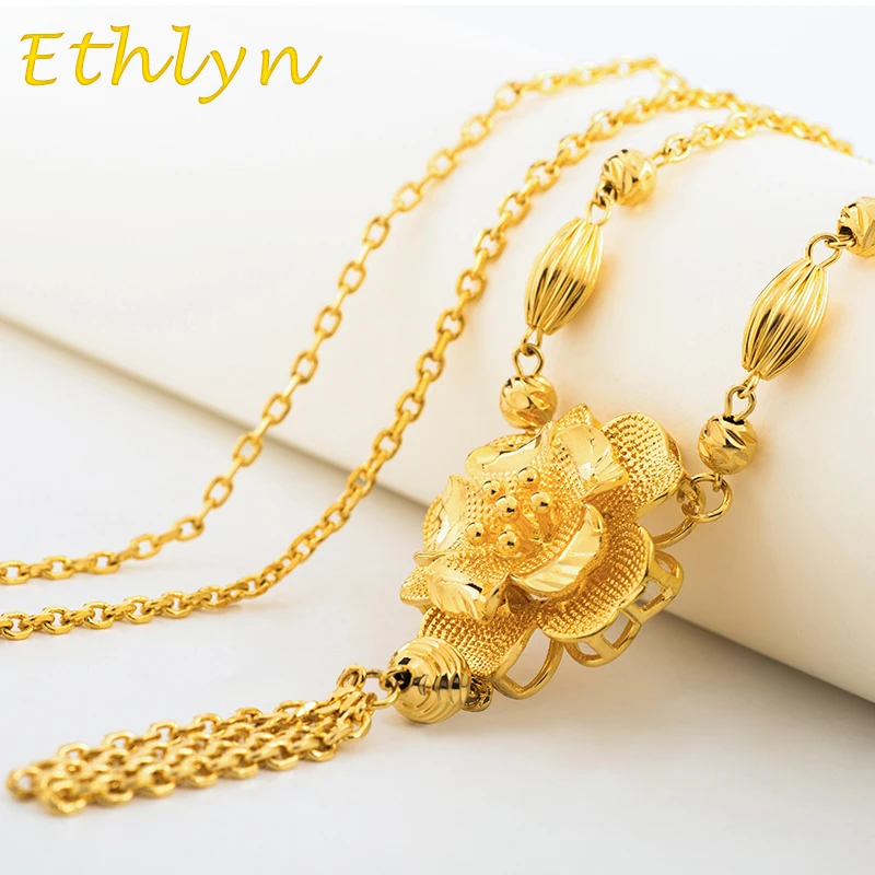 

Ethlyn Women sweater chain trendy flower costume jewelry Gold color romantic Christmas Valentine's Day gift jewelry S008