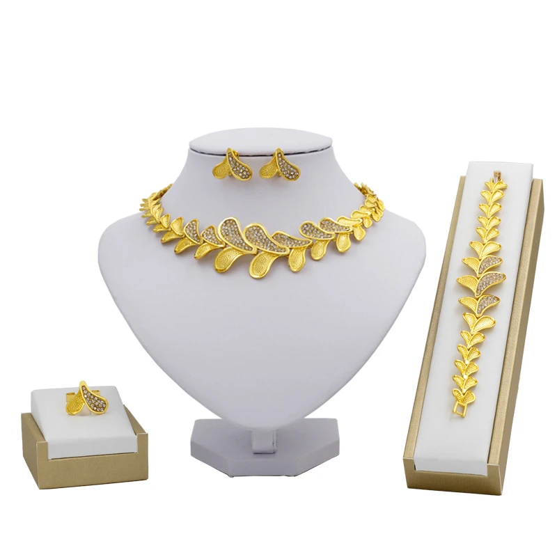  Dubai  New Fashion 24 Gold Jewelry Sets Crystal Necklace 