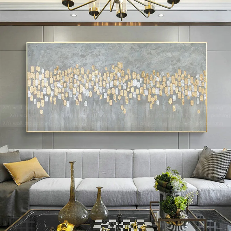 Gold art abstract canvas painting wall art pictures for living room