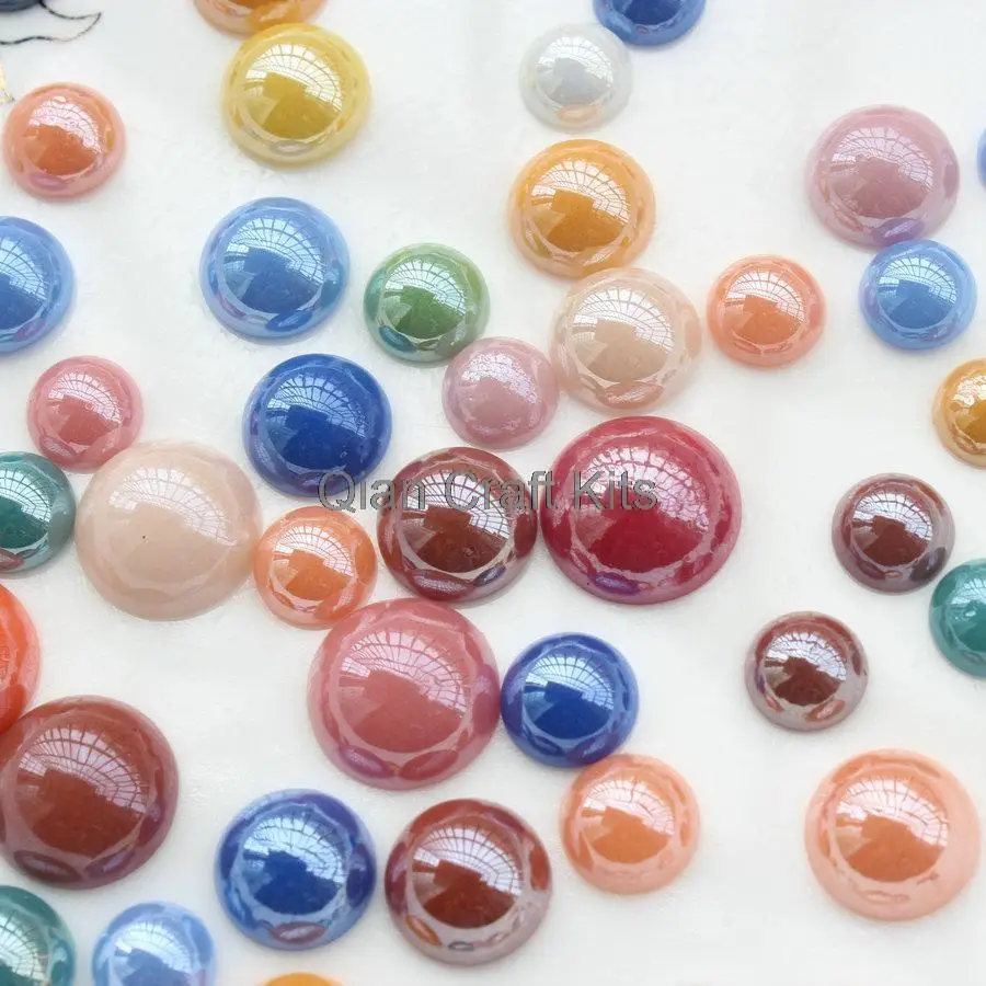 

1000pcs 2mm-12mm mixed sizes and mixed colors plated pearlized ab finish half round glass cabochons sampler set