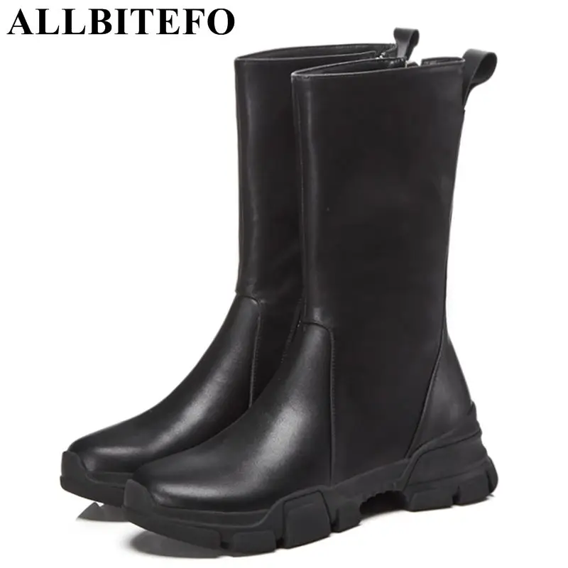 

ALLBITEFO new fashion brand genuine leather wedges heel platform women boots brand high heels ankle boots women girls boots