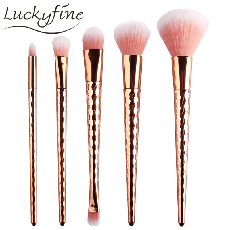 

2017 New Makeup 5pcs Professional Makeup Brush Set Rose Gold Handle Powder Eyeshadow Lip Blush Foundation Brush Beauty Kit