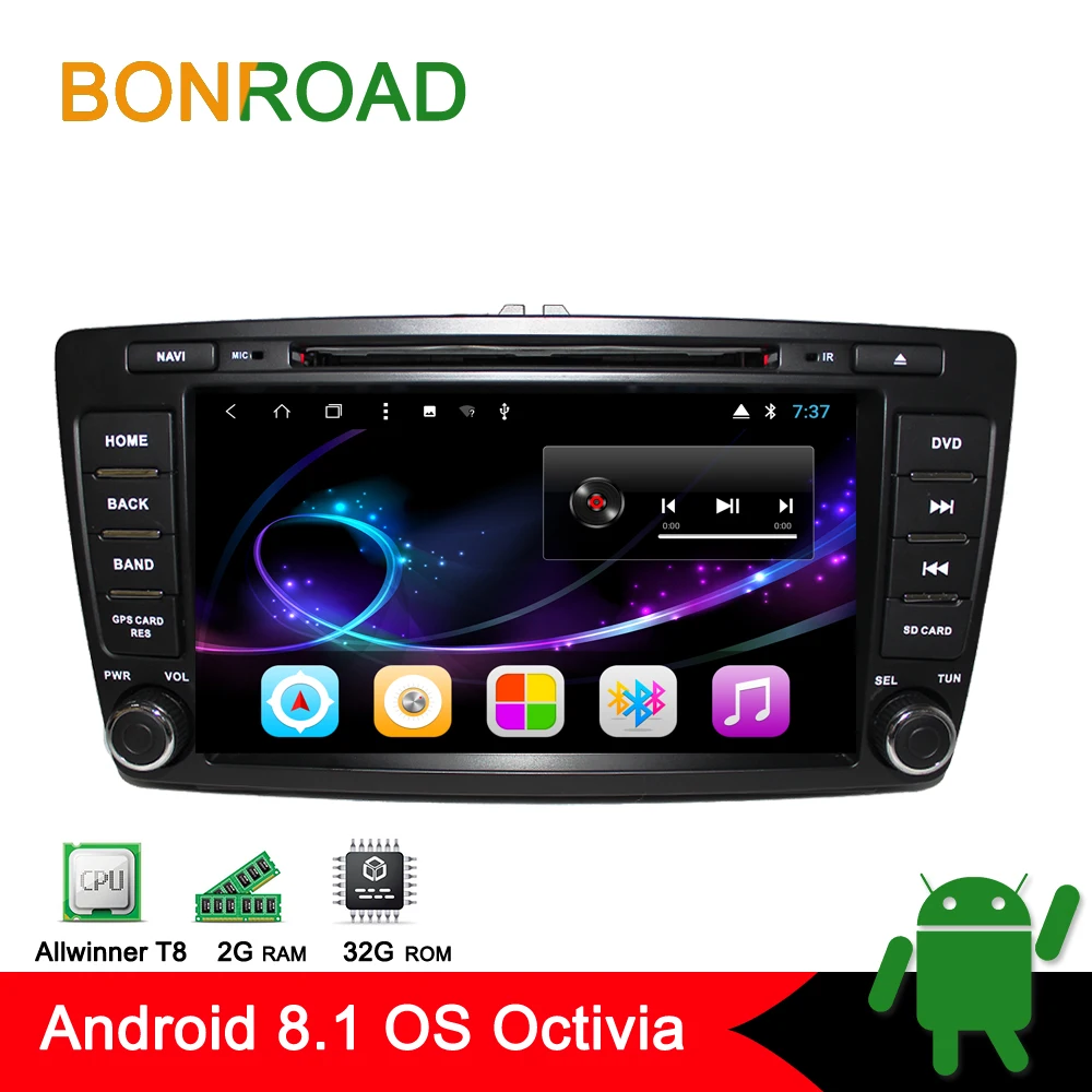 Clearance Bonroad Android 8.1 4 Core/8 Core 2Din Car DVD Player for Octavia 2009-2015 GPS Navigation Radio Video USB,Bluetooth 3G 4G Wifi 1