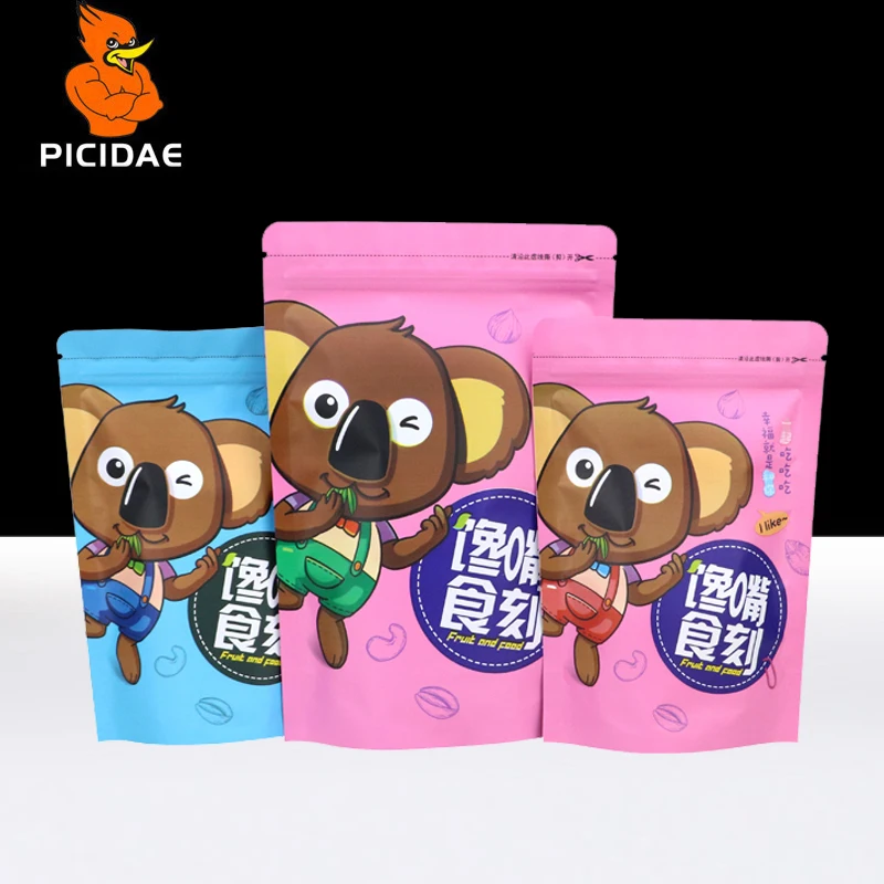 

Cartoon Printing Kraft Paper Frosted Reseal Storage bag Pattern Stand Zip Lock Food Window Casual Snack Chocolate Candy Cookie