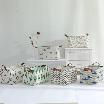 

Hongrui Foldable Storage Bin Cotton Linen Desktop Storage Baskets Durable Storage Box