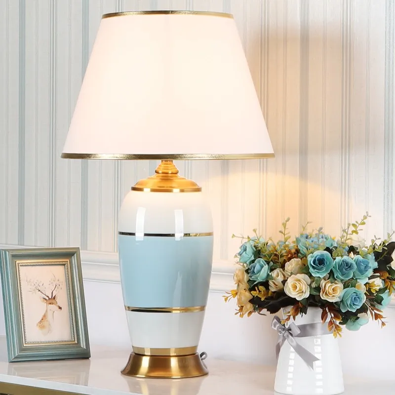 

Europe Luxurious High-grade Table Lamps White Fabric Lampshade Ceramic Iron Table Lamps Decorative Useful Table Lamps for Room