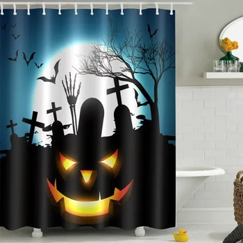 

LB 180*180 Waterproof Scary Happy Halloween Bat Pumpkin Shower Curtains Polyester Bathroom Curtain Fabric for Bathtub Home Decor