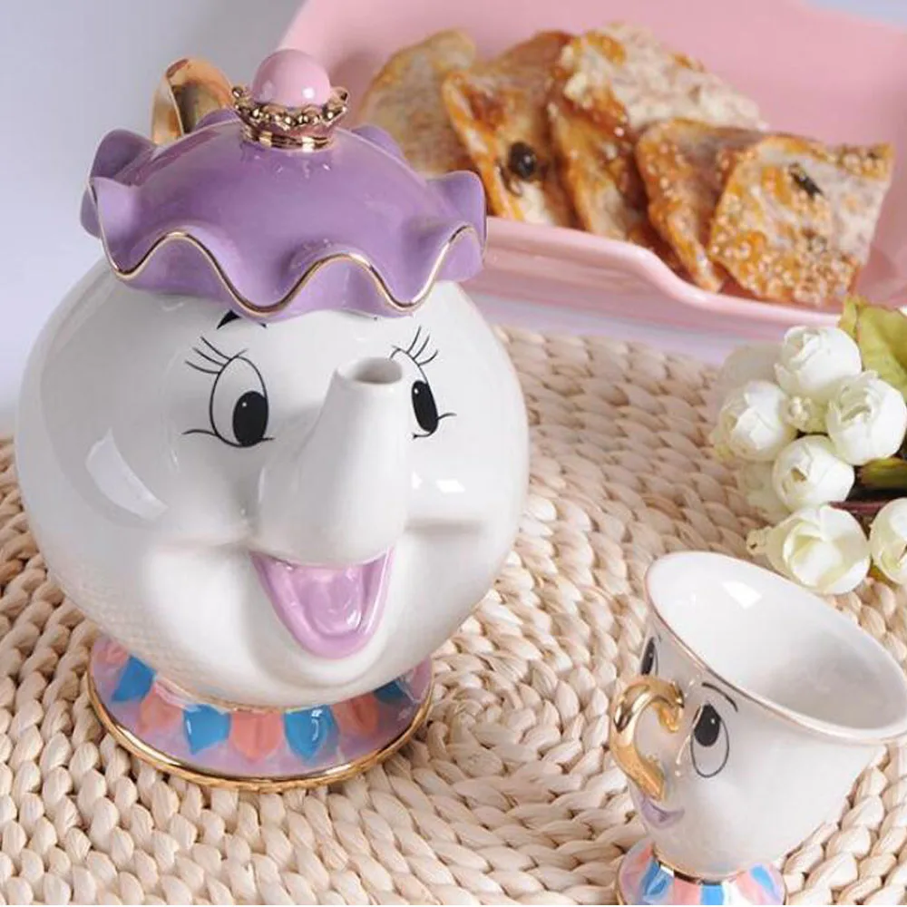 

Cartoon Beauty and The Beast Teapot Mug Cute Mrs Potts Chip Tea Pot Cup One Set Lovely Xmas Christmas Birthday Gift Teaware Sets