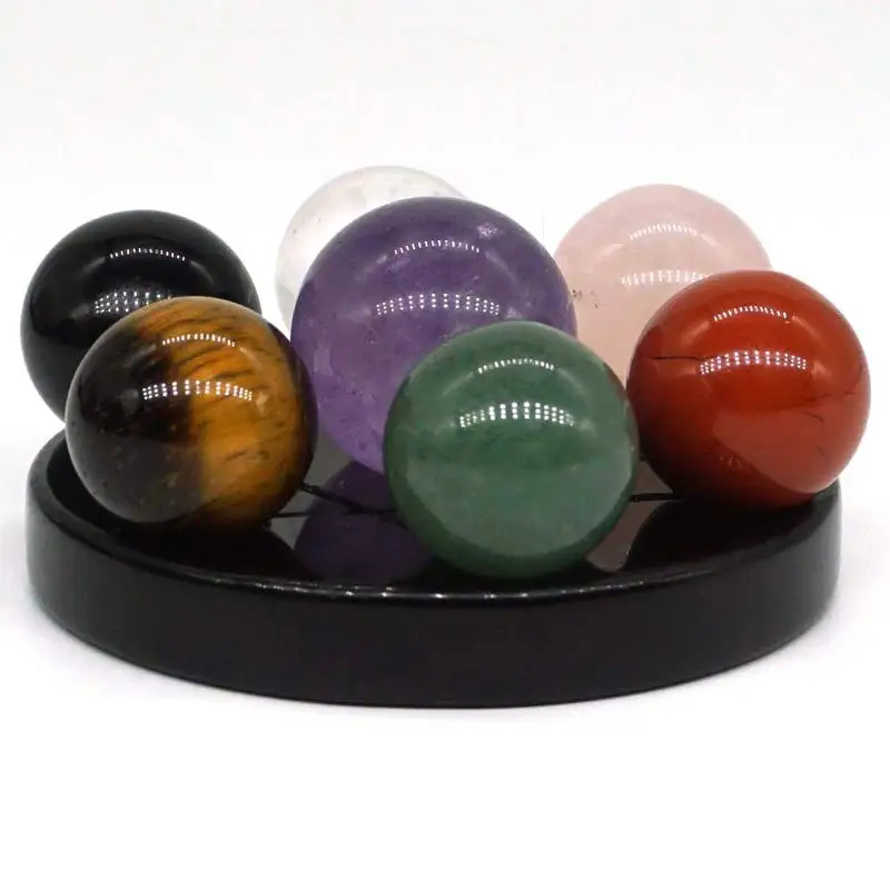 Seven Star Group Natural Amethyst Chakra Crystal Sphere Ball with Black Obsidian Stand