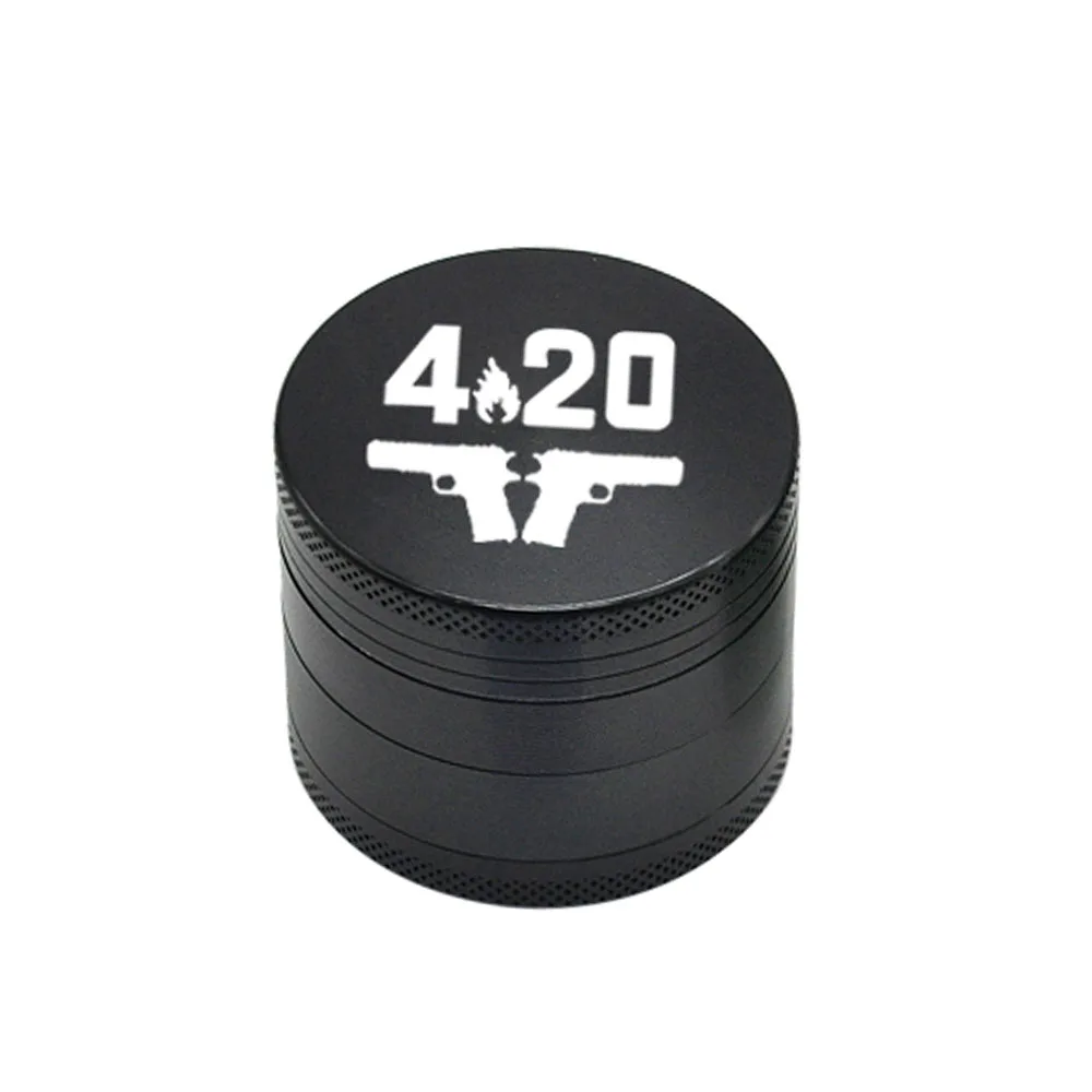 HONEYPUFF 50 мм 4 части CNC алюминиевый измельчитель металла табака травы Точильщик курительная дробилка Мы можем настроить ваш логотип - Цвет: 420Gun-Black