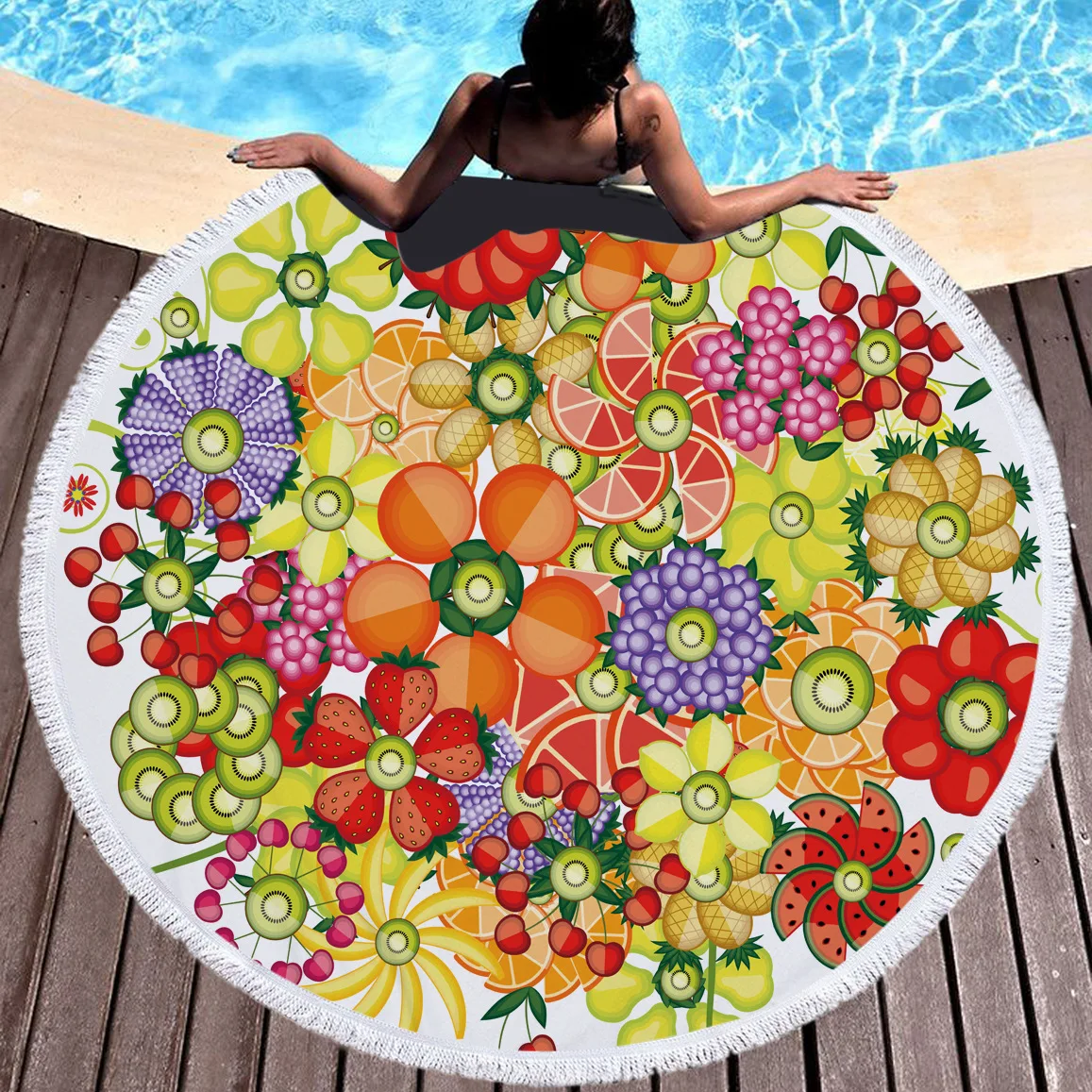Креативные фруктовые летние большие пляжные полотенца из микрофибры с принтом, Круглый пляжный коврик-шарф 150x150 см