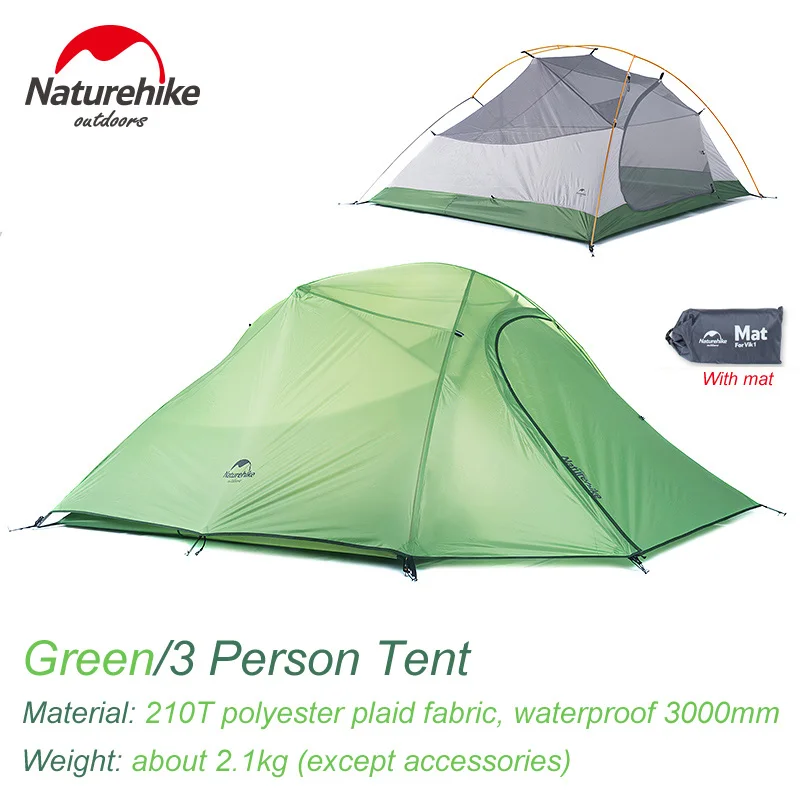 NatureHike 1 2 3 человек Сверхлегкий открытая палатка кемпинговая палатка Водонепроницаемый 4 сезона Рыбалка туристический пляж зимние палатки 20D силикона - Цвет: 3Person Green
