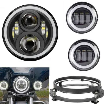 

for Moto Motos 60w 7" LED Headlight with DRL 4.5 " Halo Led Fog Light for Harley Motorcycle with 7" Bracket Adapter Ring