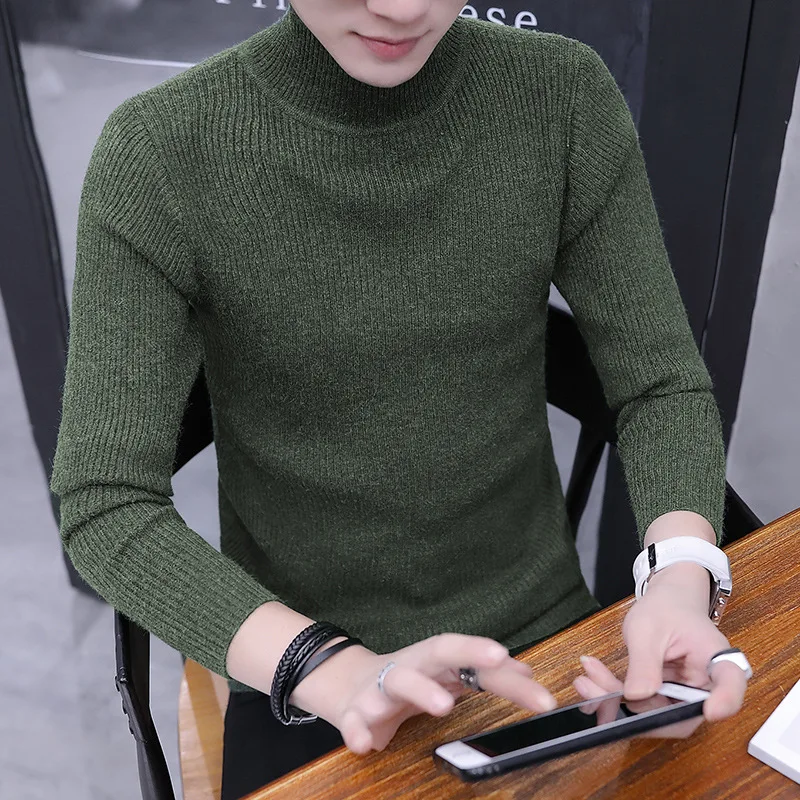 

Winter 2019 men half a turtleneck pure color sweaters personality trend