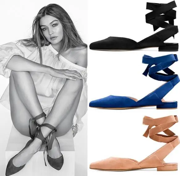 

Designers Suede Upper Girl Casual Shoes Low Chunky Heel Pointed Toe Shallow Ankle Strap Rome Gladiators Slingbacks Ballet Shoes