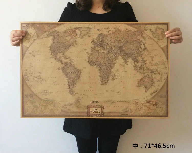 

71*46.5cm Map of the world English vintage style kraft paper map old color POSTER