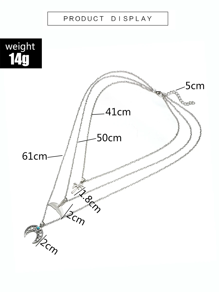 Docona богемный серебряный цвет дерево кулон в виде хвоста Кита ожерелье для женщин Девушка полый Рог Луна слоистых ожерелье s Collares 6186