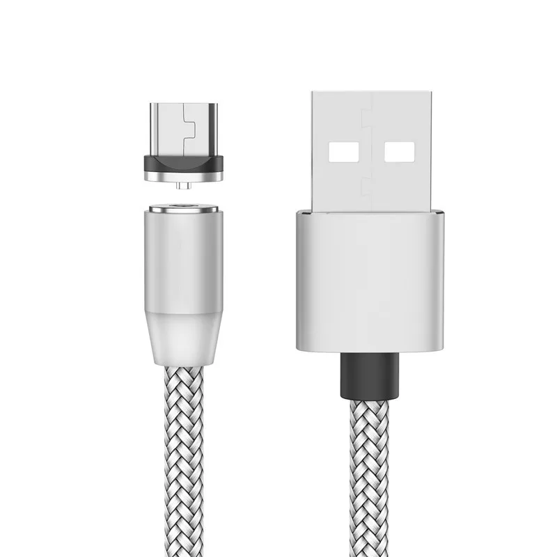 Для iphone 6 7 магнитное usb-зарядное устройство магнитный кабель Micro usb и кабель type C нейлоновая оплетка для samsung Xcover 4S S9 A50 A5 A7 - Цвет: Silver