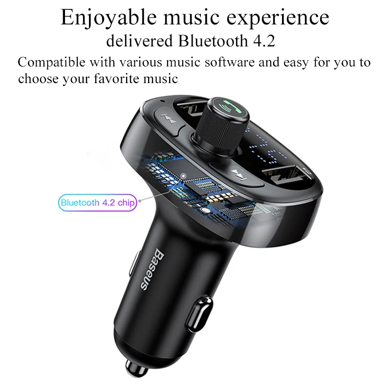 Baseus بلوتوث 4.2 شاحن سيارة كيت وزير الخارجية الارسال يدوي الصوت MP3 لاعب 3.4A المزدوج USB Aux المغير الهاتف المحمول شاحن Baseus بلوتوث 4.2 شاحن سيارة كيت وزير الخارجية الارسال يدوي الصوت MP3 لاعب 3.4A المزدوج USB Aux المغير الهاتف المحمول شاحن