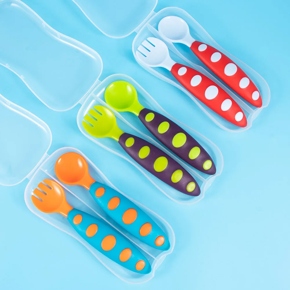 

1 Set Baby Spoon and Fork Flatware Baby Feeder Utensils Feeding Spoon Tableware Baby Feeding Spoon Safety Silicone Feeding