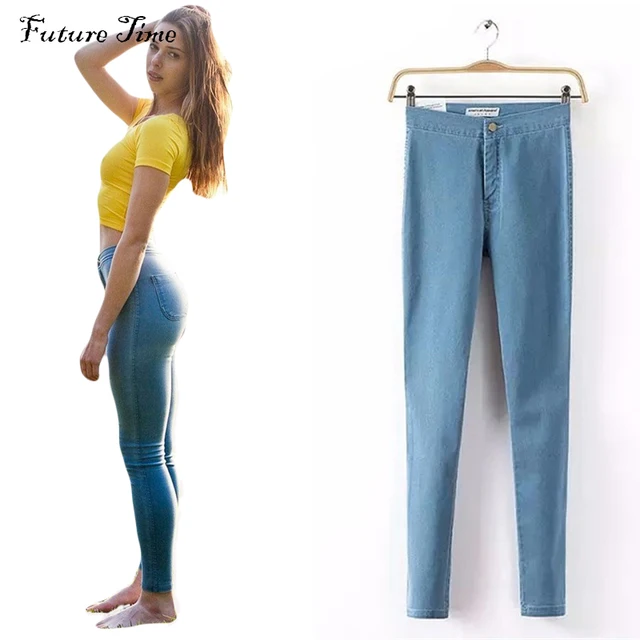 2016 Женские узкие джинсы на высокой талии высокого качества C0185