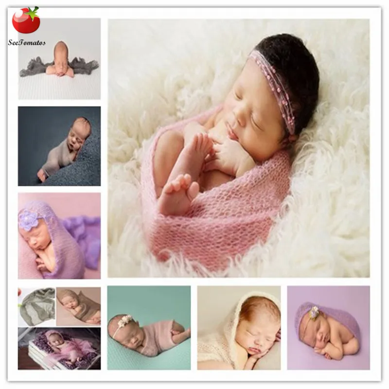 

1Pcs Newborn Photography Wraps Handmade hammock Mohair baby photo accessories Baby Photo props scarfShoot Accessories 40*60cm