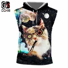 Одежда для спортзала OGKB мужская майка с капюшоном с принтом Galaxy Space Cat 3d жилетки с капюшоном майка для тренировки рубашка без рукавов Прямая поставка