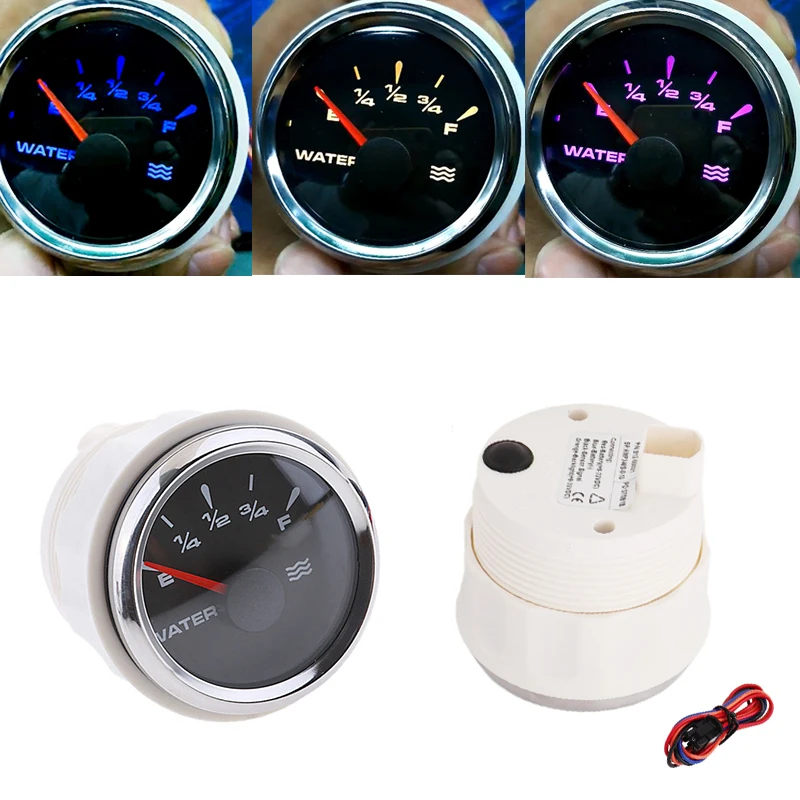 

52mm (2") Boat Marine Water Level Gauge Meter 0-190ohm Indicator for motorcycle car 9-32v 8 color light