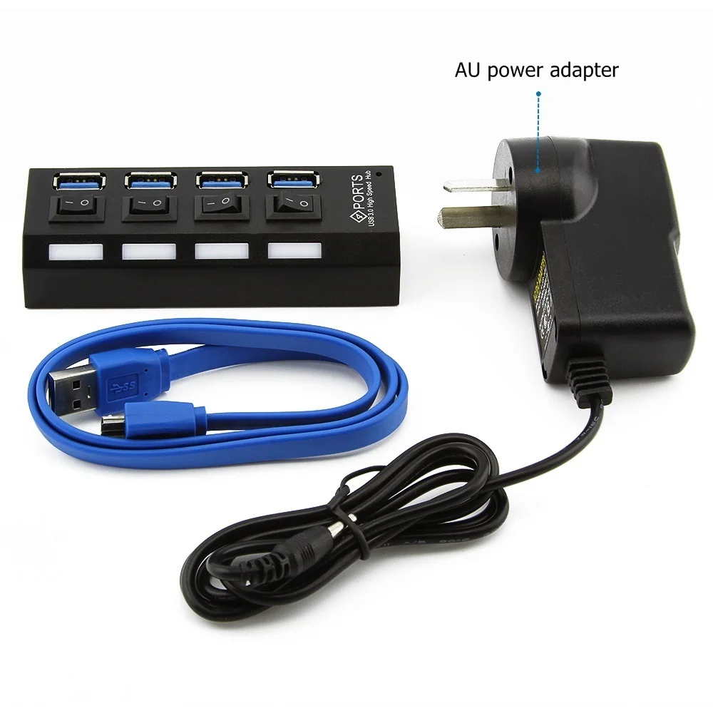 USB 3.0 HUB 4 Ports Splitter With LED ON/OFF Switch