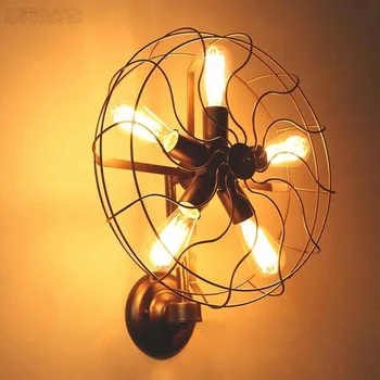 

Retro Loft Style vintage Industrial fans Wall Lamp With 5 Head E27 Edison bulb 110/220V Wall fan lighting For home