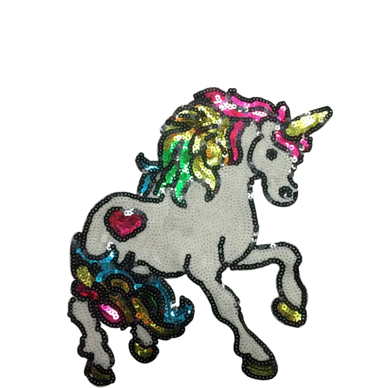 

26*24.5CM Colorful Unicorn Patches For Clothes Sew On Embroidered Fabric Badges Applique DIY Apparel Accessory
