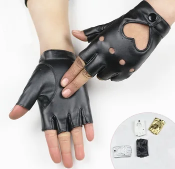 

100Pair Women's Semi-finger Hip-hop Style Gloves Lady's Artificial Leather Heart Cutout Sexy Fingerless Gloves Girls