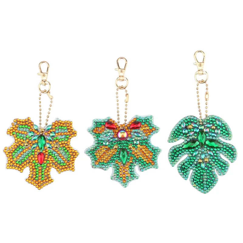 3pcs/set DIY Diamond Painting Keychain Maple Leaf Rhinestone Embroidery Pendant Craft Kits Mosaic Cross Stitch Diamond Painting